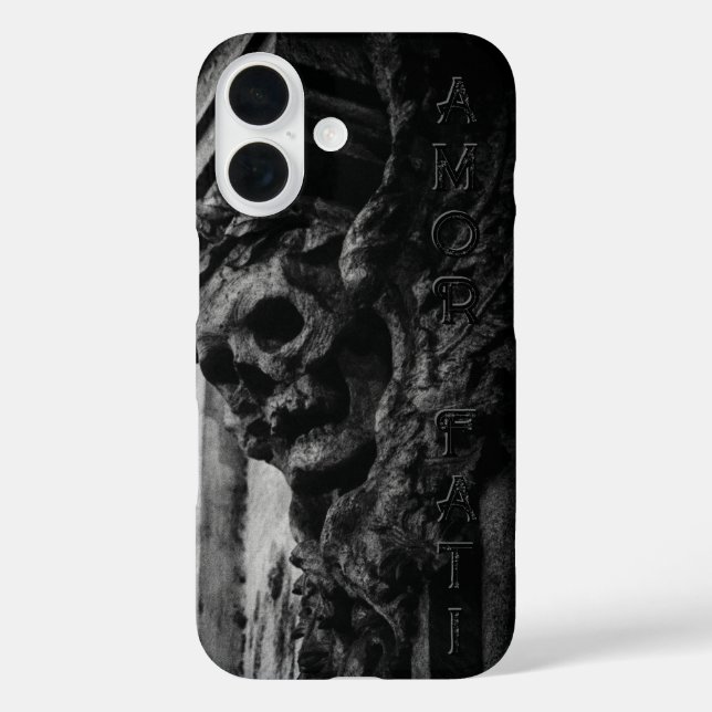 Amor Fati Stone Wings Skull iPhone 16 Hülle (Rückseite)