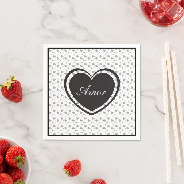 Amor Grey glänzende Herzen niedlich romantische Mu Serviette (Beispiel)