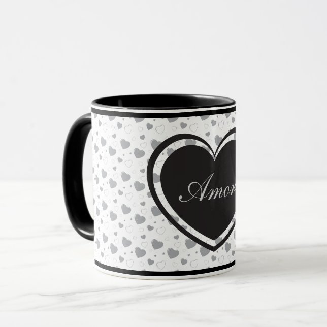 Amor Grey glänzende Herzen niedlich romantische Mu Tasse (Vorderseite Links)