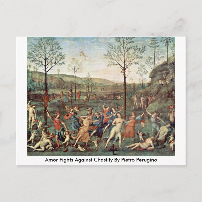 Amor kämpft gegen Keuschheit von Pietro Perugino Postkarte (Vorderseite)