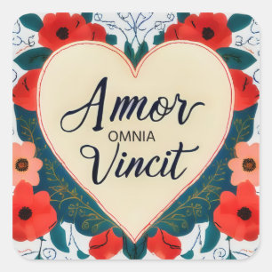 Amor Omnia Vincit - Zitat Quadratischer Aufkleber
