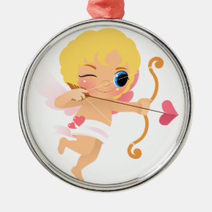 Amor ungefähr, zum eines Herz-Pfeiles zu schieße Silbernes Ornament
