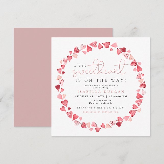 AMORE Kleine Sweetheart Valentine Day Baby Dusche Einladung (Vorne/Hinten)