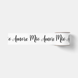 Amore Mio schwarze Schrift auf Weiß Ripsband