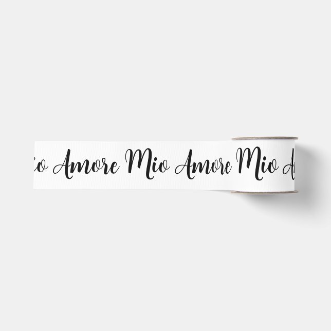 Amore Mio schwarze Schrift auf Weiß Ripsband (Vorderseite)