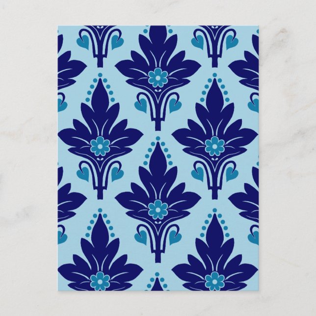 AMOROSO DAMASK: BLAU POSTKARTE (Vorderseite)