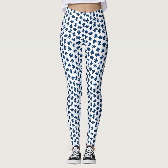 Amorphic Shapes 120322 - Indigo Blue on White Leggings (Vorderseite)