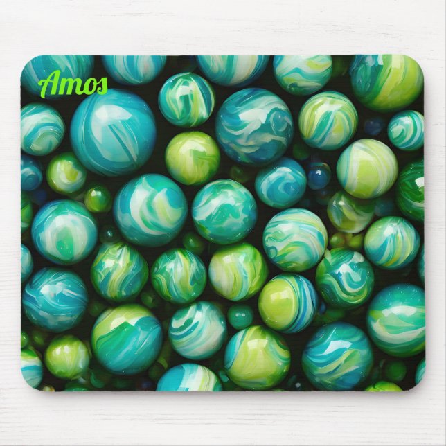 AMOS ~ Zany Shades Green and Blue ~ Murmeln ~ Mousepad (Vorne)