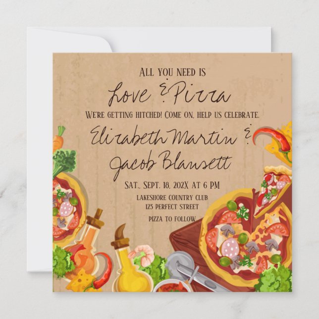 Amour amusant et Faire-part de mariage de pizza (Devant)