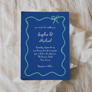 Amour   Blue White and Aquamarin French Bow Weddin Einladung
