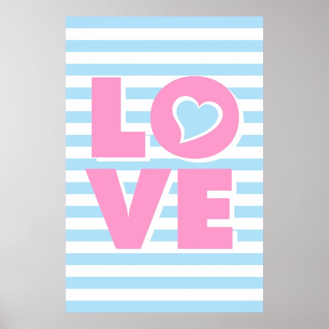 AMOUR, coeur bleu, poster de typographie, Saint Va (Devant)