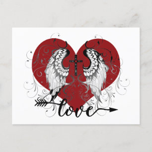 Amour coeur et carte postale croix valentine