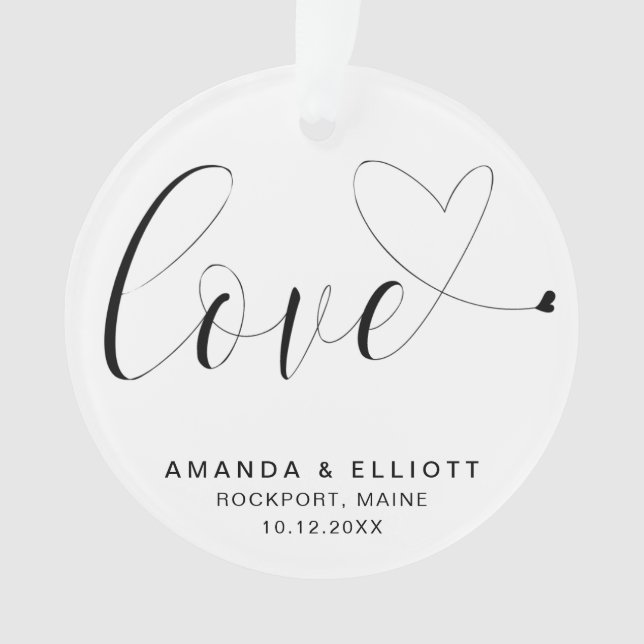 Amour Coeur Noir et Blanc Mariage Faveur (devant)