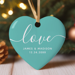 Amour Couples personnalisés Ornement photo Turquoi