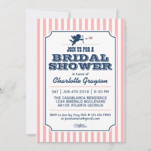Amour Cupid Invitation en bleu marine et rose