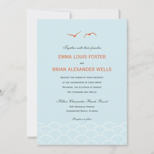 Amour Doves Invitations de mariage - Sky Blue (Devant)