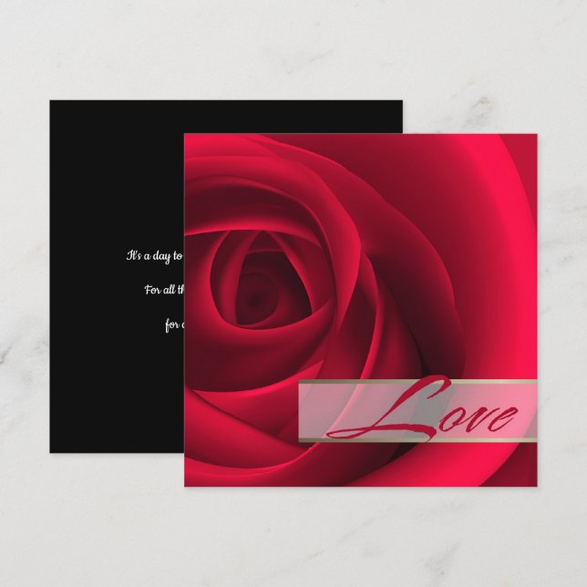 Amour. Elégante carte de la Saint Valentin Red Ros (Devant / Derrière)