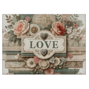 AMOUR et couches de la planche à découper des fleu
