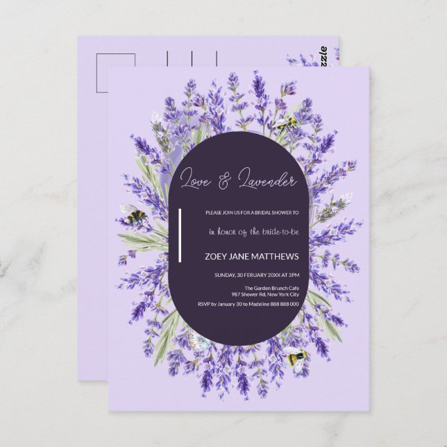 Amour et Lavender | Invitation Fête des mariées bu (Devant / Derrière)