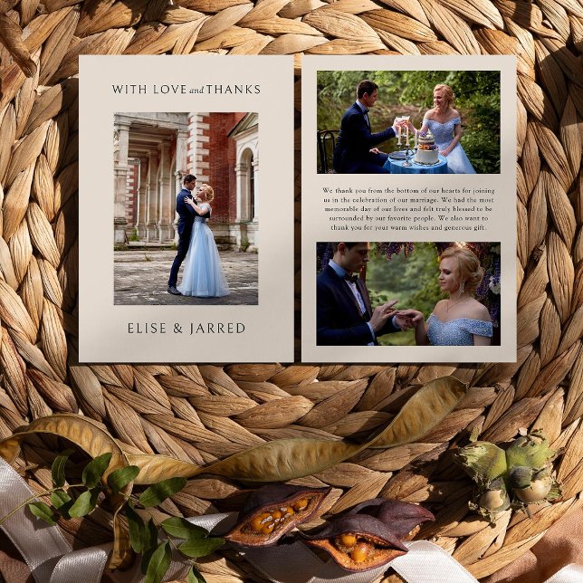 Amour et merci 3x Mariage Photo Elegant (Wedding Photo thank you cards from Rustic Floral Brown Neutral Wedding Collection by Darling & May)