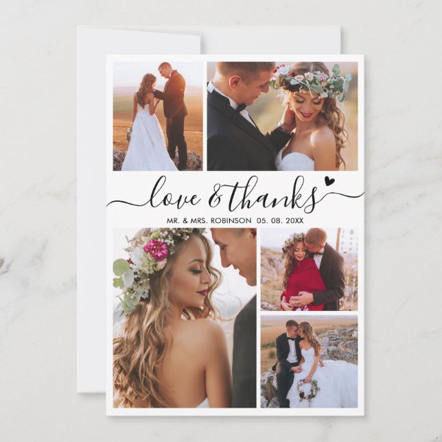 Amour et Merci Coeur Script Photo Collage Mariage (Devant)
