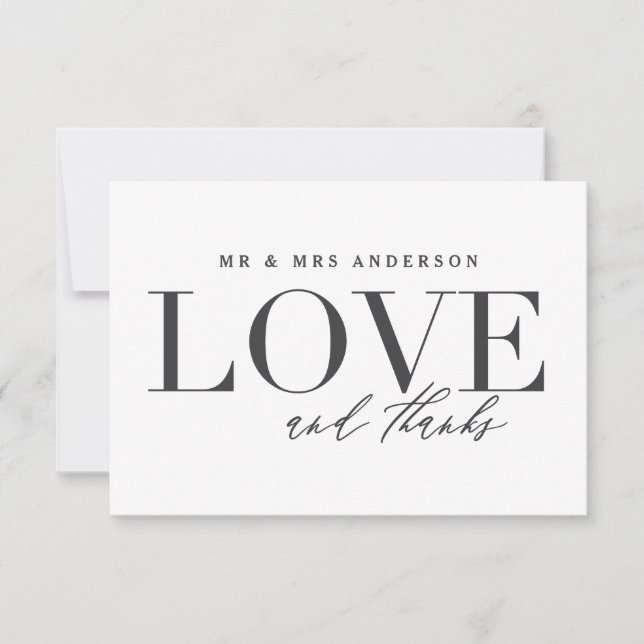 Amour et merci mariage carte de remerciements (Devant)