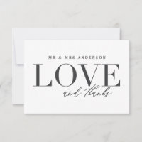 Amour et merci mariage carte de remerciements