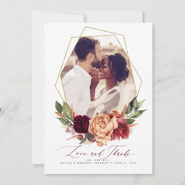 Amour et Merci Mariage de automne Merci Carte phot (Devant)