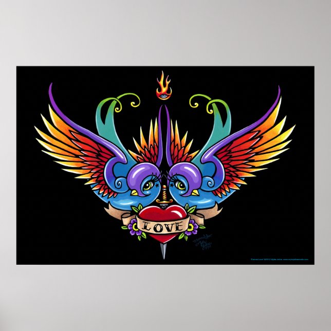 "Amour éternel" Arc-en-ciel Swallow Heart Poster d (Devant)