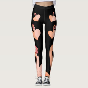 Amour Flamant rose, Leggings Personnalisés Noirs, 