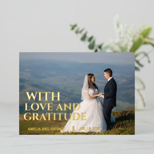 Amour & gratitude feuille d'or carte de remercieme