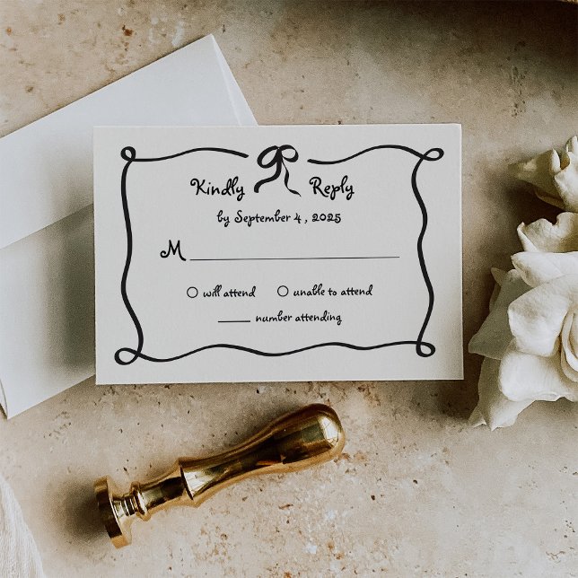 Amour | Illustrierte Französische Bow-Hochzeit RSVP Karte (Von Creator hochgeladen)