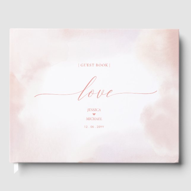 Amour | Livre d'invité Mariage Pink Heart & Waterc (Recto)