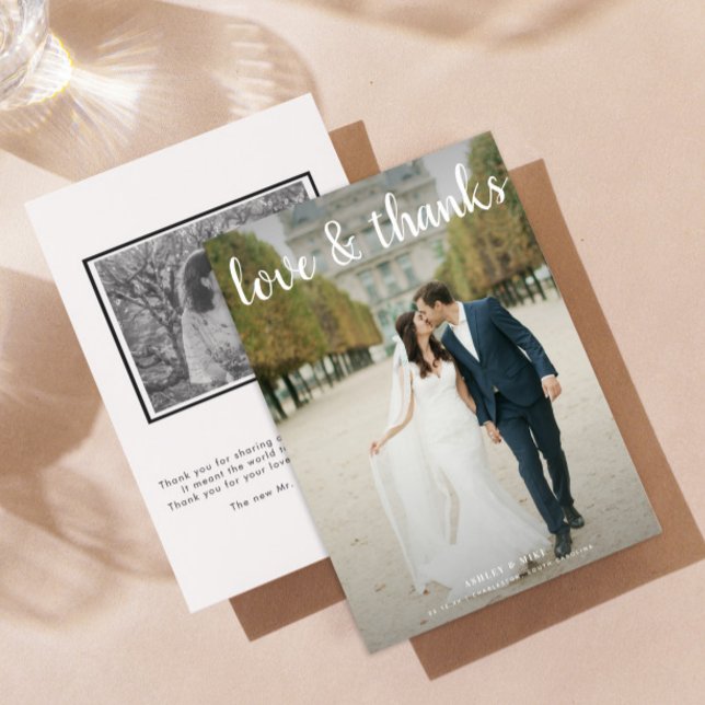 AMOUR & MERCI | 2 Photo Mariage noir et blanc (Personalize this wedding thank you card with your photos & personal deets - simple, easy, done!
)