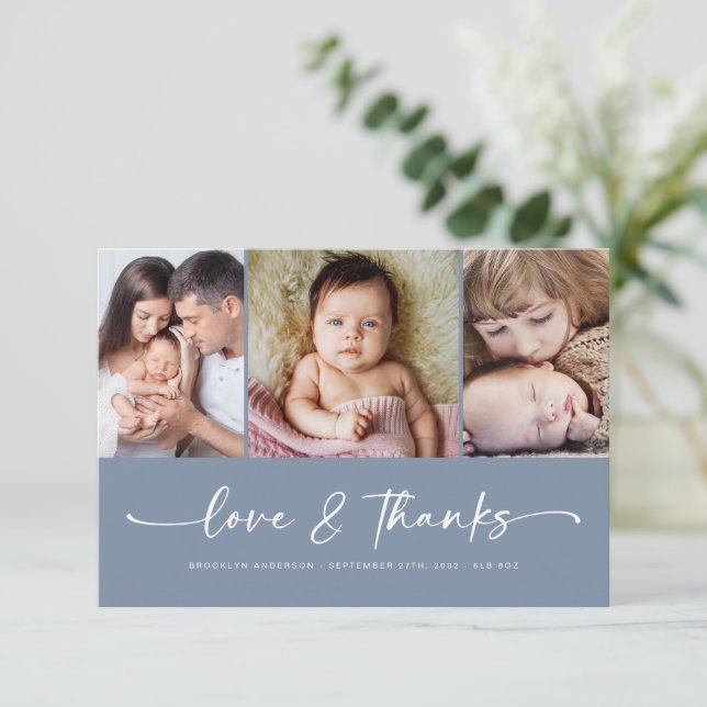 Amour & Merci | Blue Modern Trois Photo Nouveau bé (Debout devant)