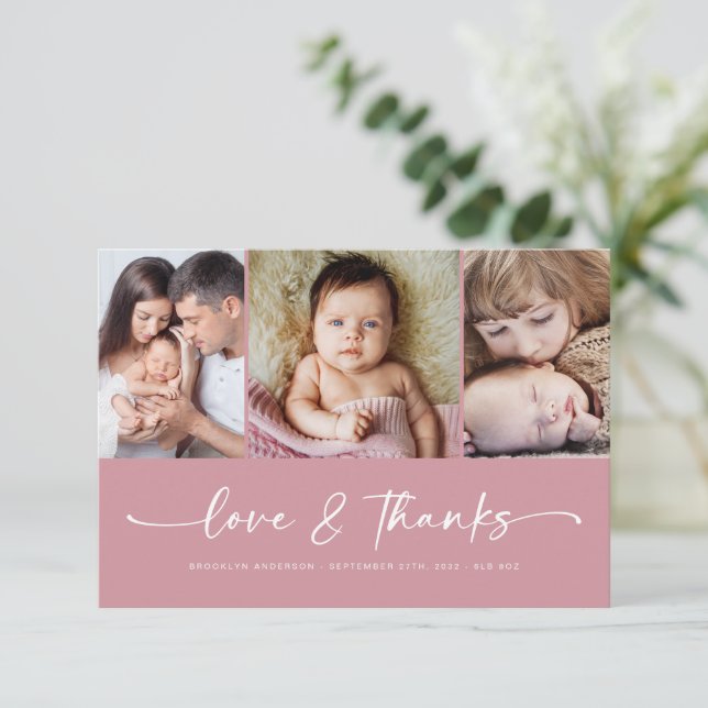 Amour & Merci | Pink Modern Trois Photo Nouveau bé (Debout devant)