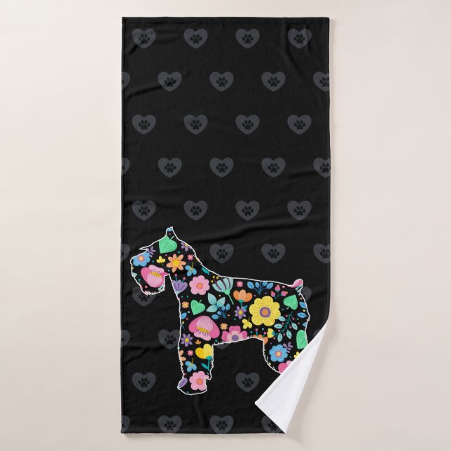 Amour mignon ma conception florale de Schnauzer (Serviette de bain)