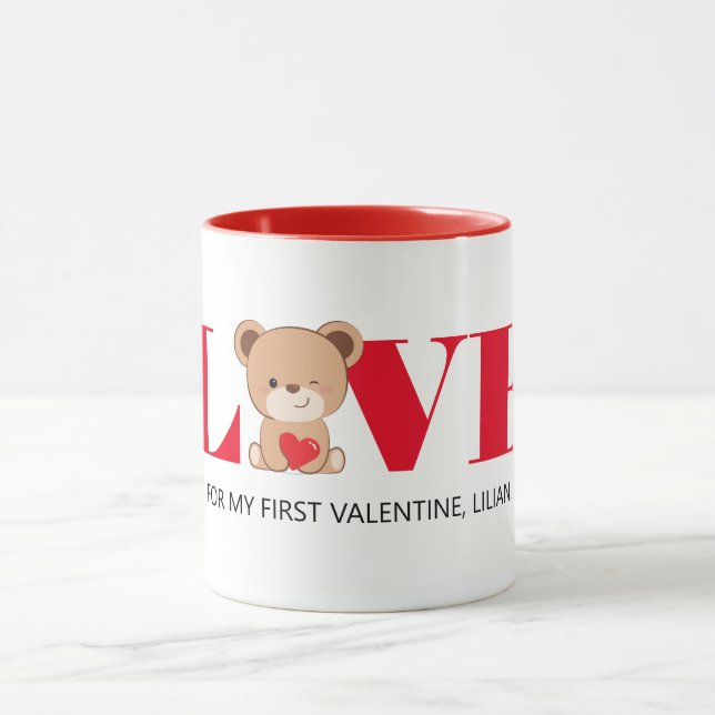 "AMOUR" Mignonne Ours Valentin Mugs (Centre)