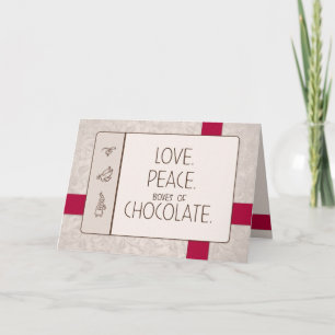 Amour. Paix. Chocolat. Carte de Noël