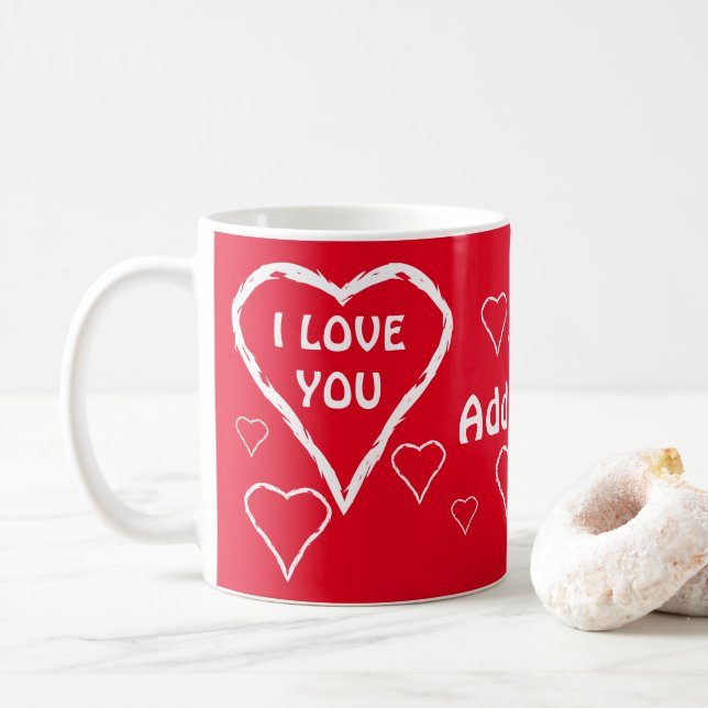 Amour rouge avec Mug des Coeurs blancs (Avec donut)