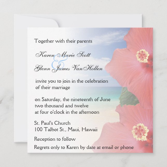 Amour tropical l Hibiscus Beach Wedding Invitation (Devant)