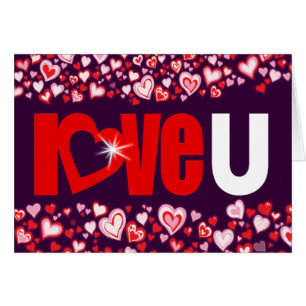 Amour U cœur de diamant carte rouge et violet