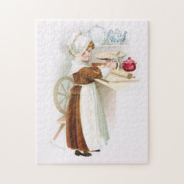 Amoureux colonial faisant un puzzle de tarte (Vertical)