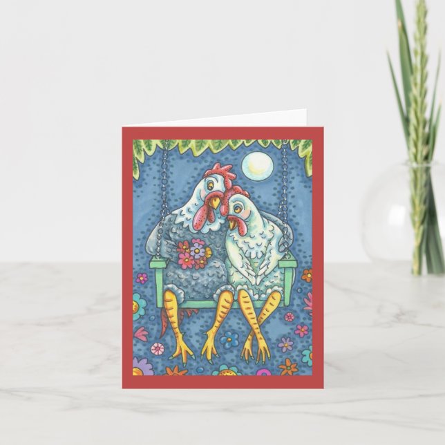 AMOUREUX DE COQ & POULE, CARTE DE VŒUX POULET Vier (Devant)
