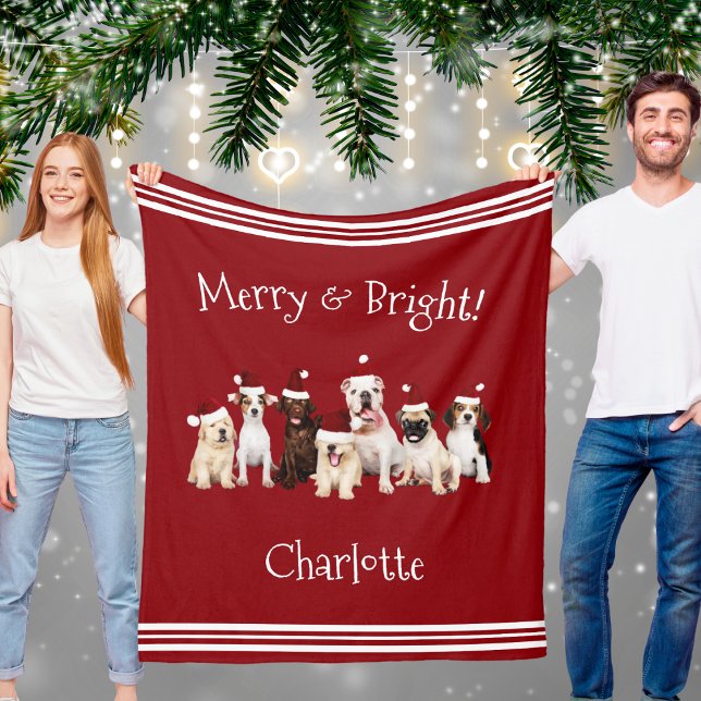 Amoureux de les chiens Rouge couverture de Noël av (Cute Dogs Red Christmas Blanket With Name)