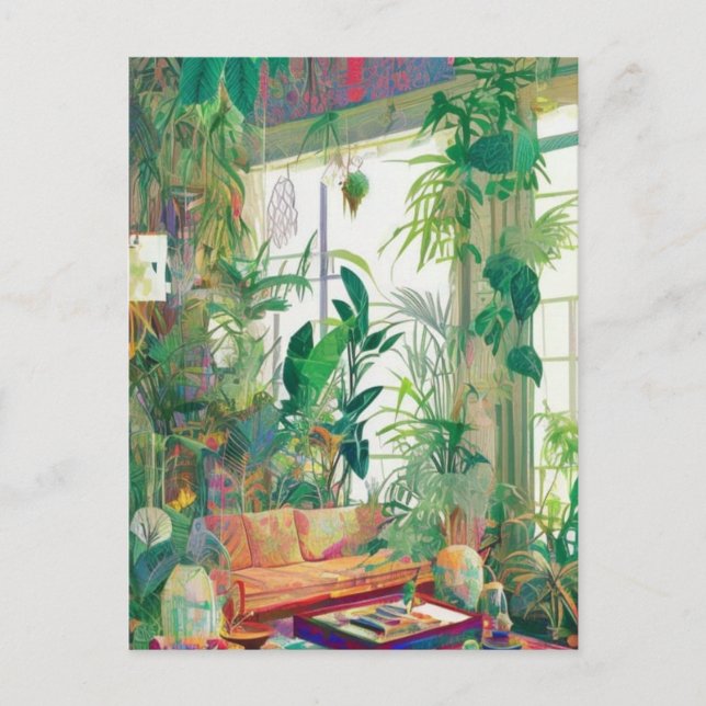 Amoureux plantes Boho Living Room Carte postale (Devant)