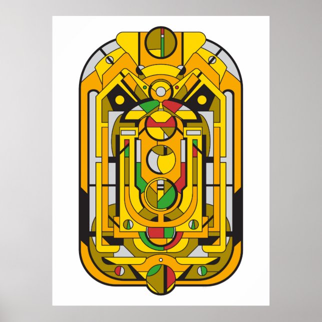 Ampel - Gelbes Cyberpunk Geometrisch Abstrakt Poster (Vorne)