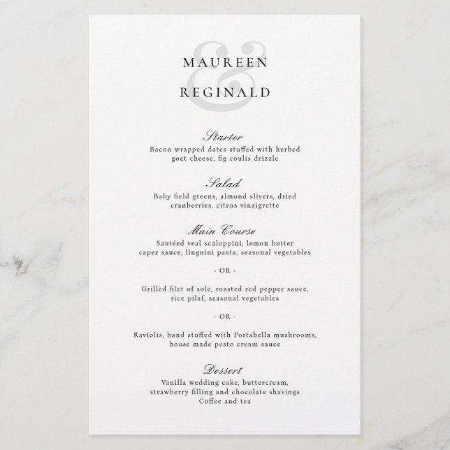 Ampersand élégant Menu traditionnel Mariage tradit (Devant)