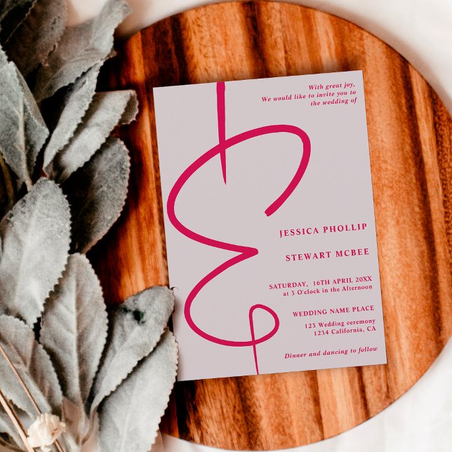 Ampersand Foto magenta Skript Qr Code Hochzeit Einladung (Von Creator hochgeladen)
