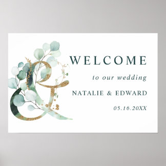 Ampersand Gold Greenerity Wedding Willkommenszeich Poster